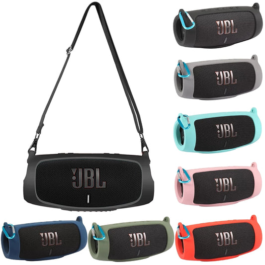 Bluetooth Speaker Case for JBL Charge 5 - Soft Silicone Cover with Strap & Carabiner - swaniw